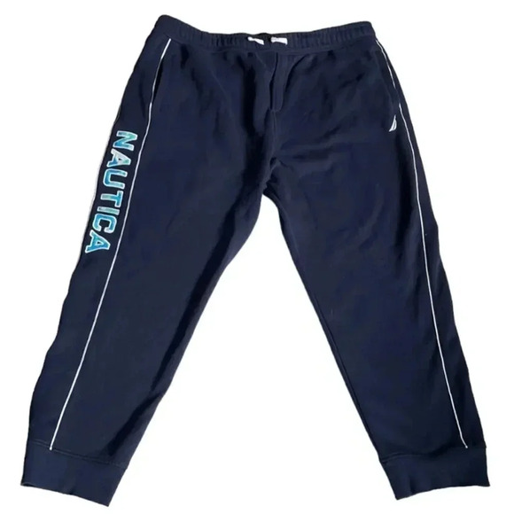Nautica Navy Sweatpants Joggers Spellout Leg Blue Camo Logo Mens 3XL - Picture 1 of 10